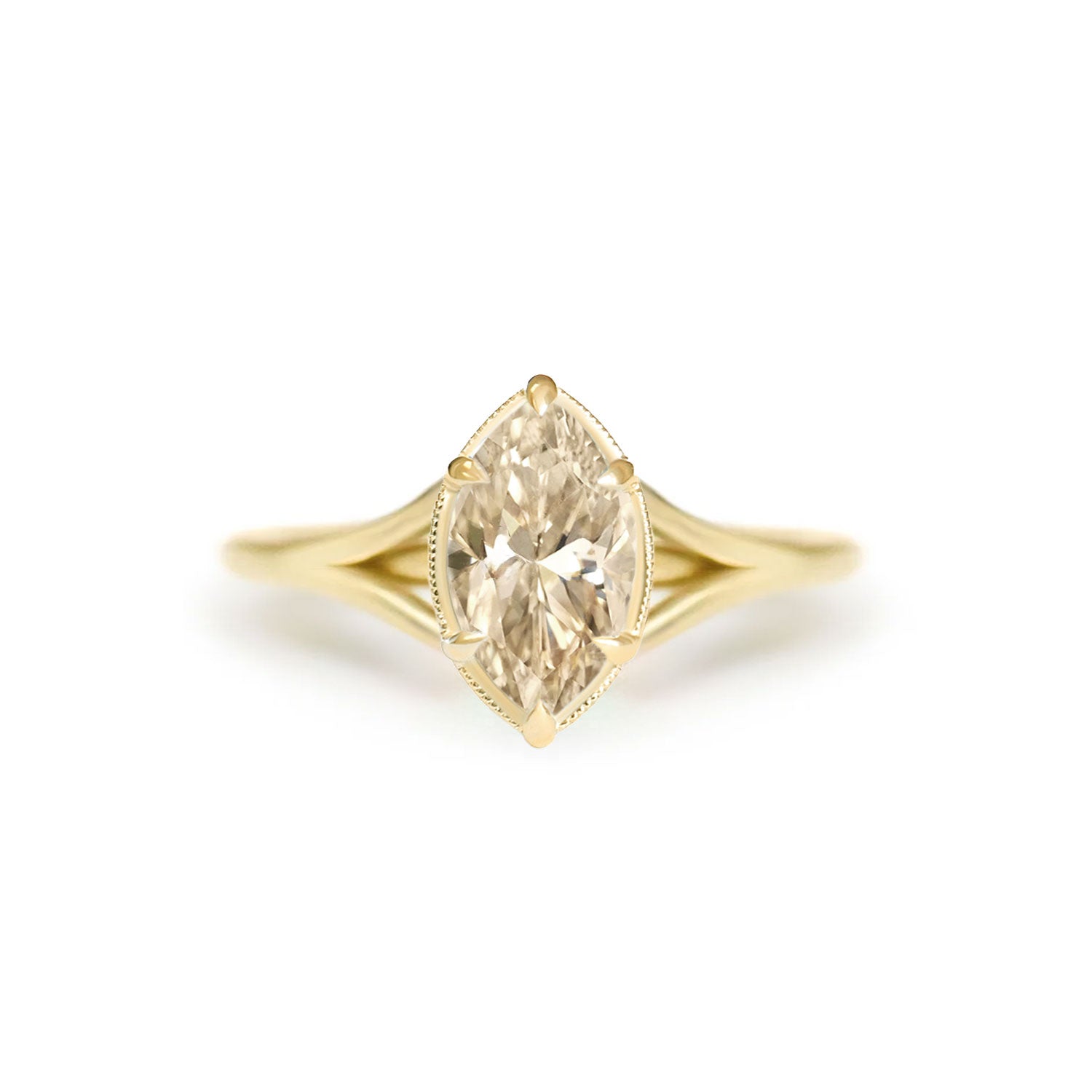 Split Shank Champagne Moval Diamond Solitaire