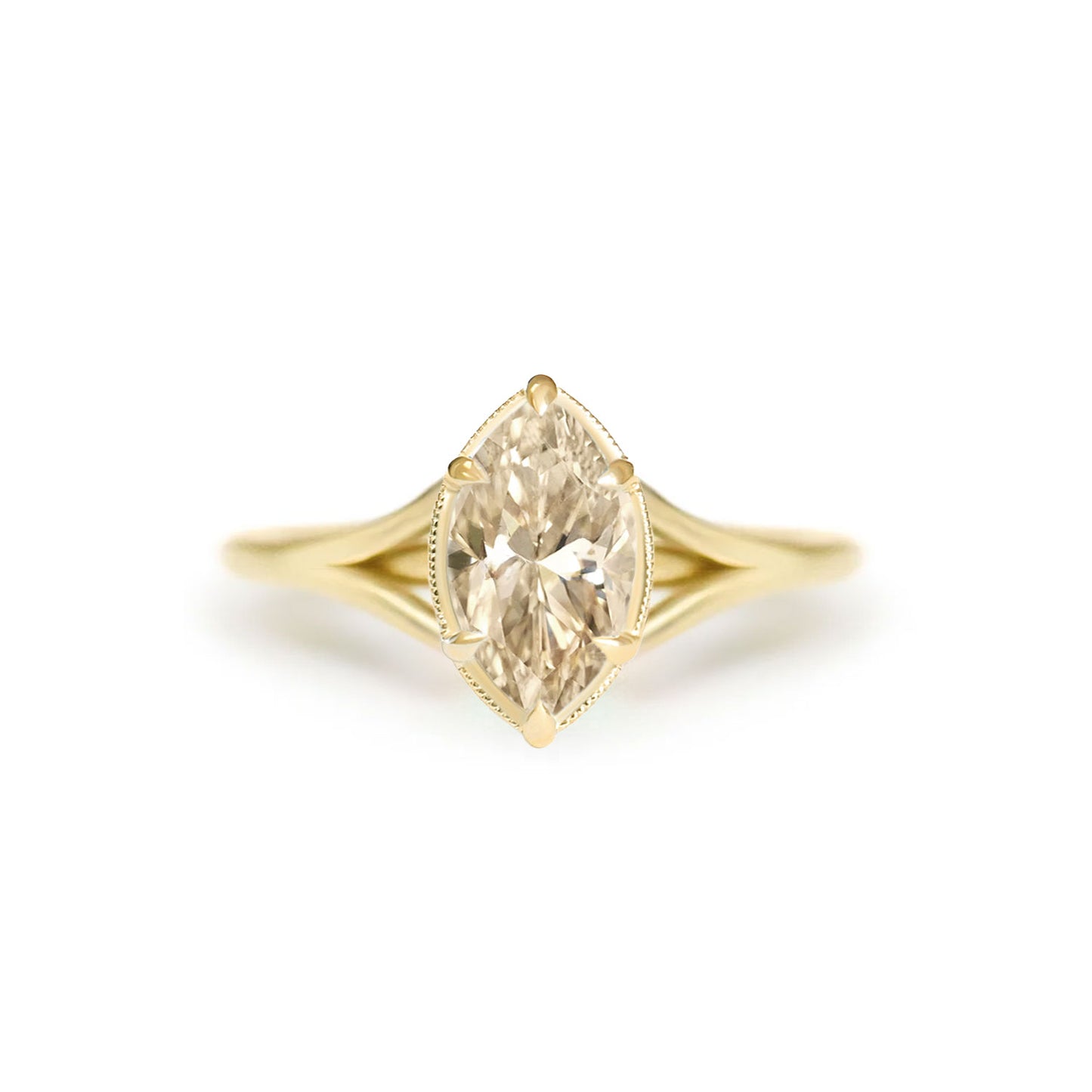 Split Shank Champagne Moval Diamond Solitaire