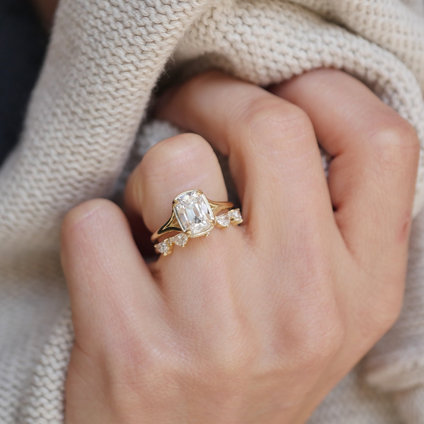 Split Shank Cushion Cut Ring Designs Split Shank Halo Engagement