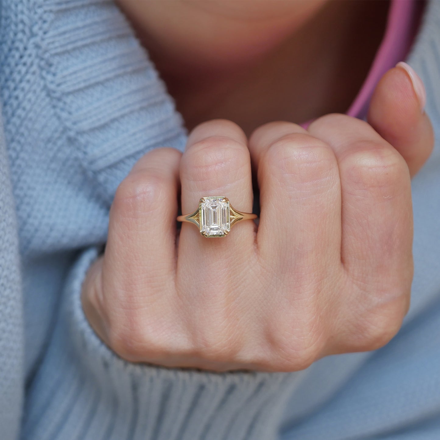 Split Shank Emerald Cut Diamond Solitaire