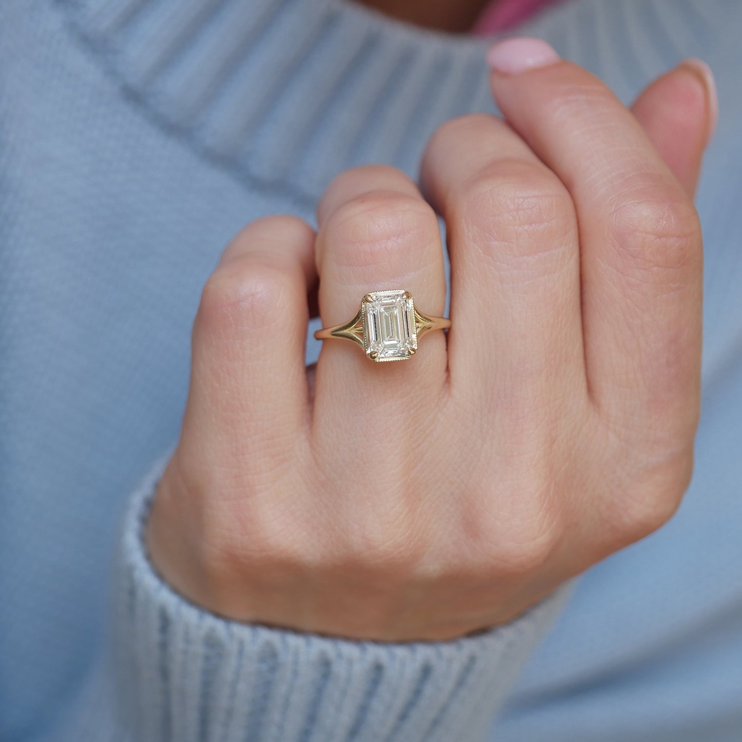 Split Shank Emerald Cut Diamond Solitaire