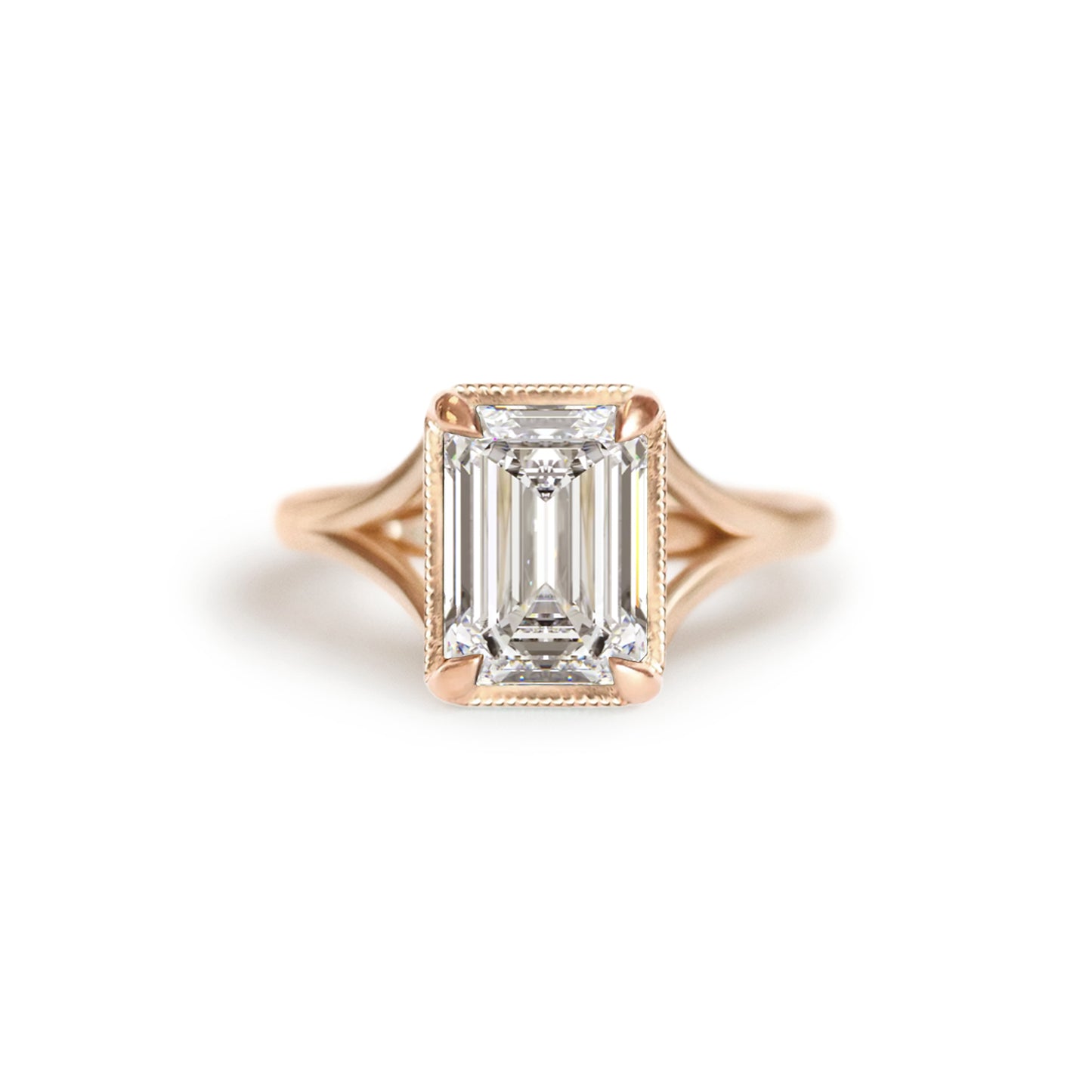 Split Shank Emerald Cut Diamond Solitaire