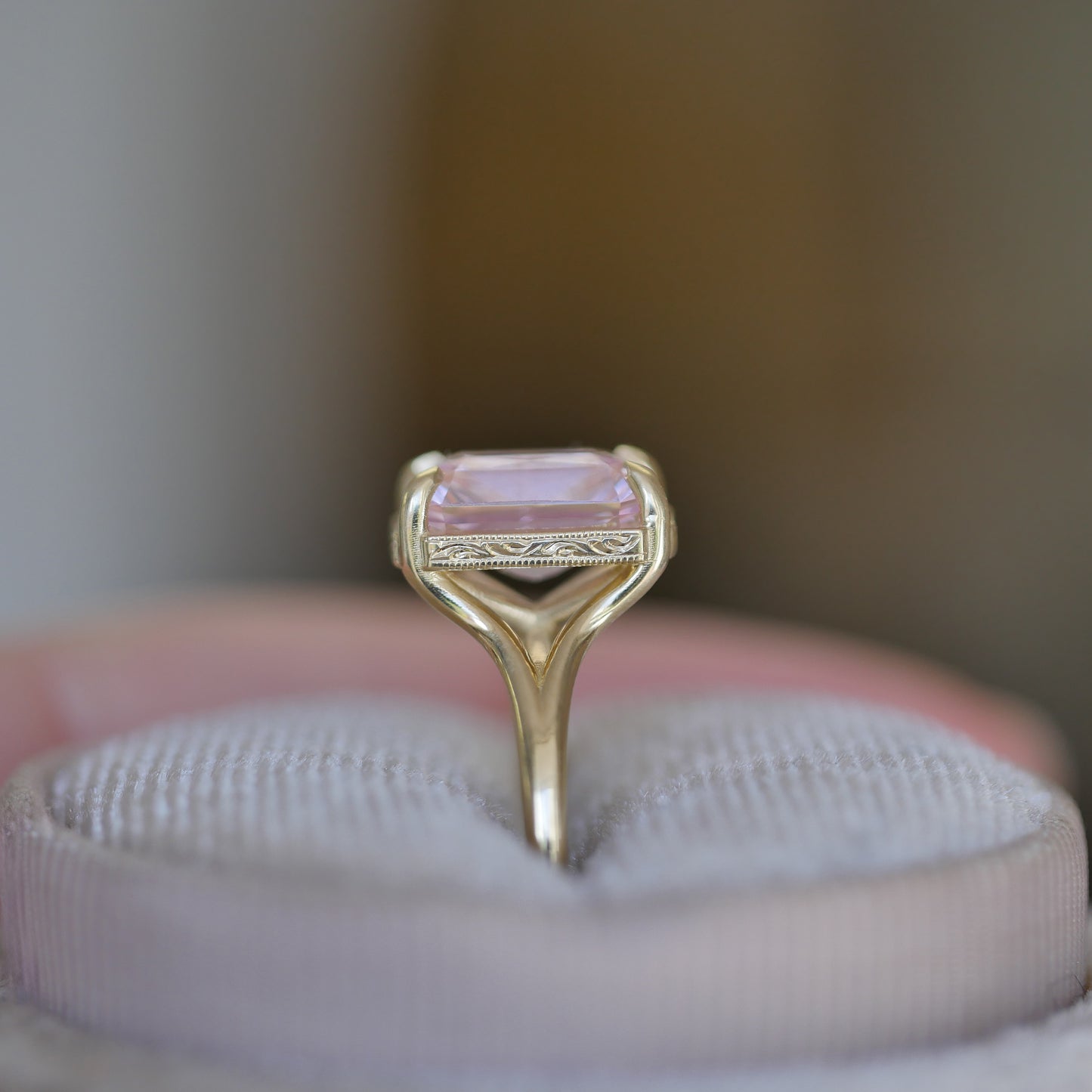 Split Shank Light Pink Radiant Cut Sapphire Solitaire