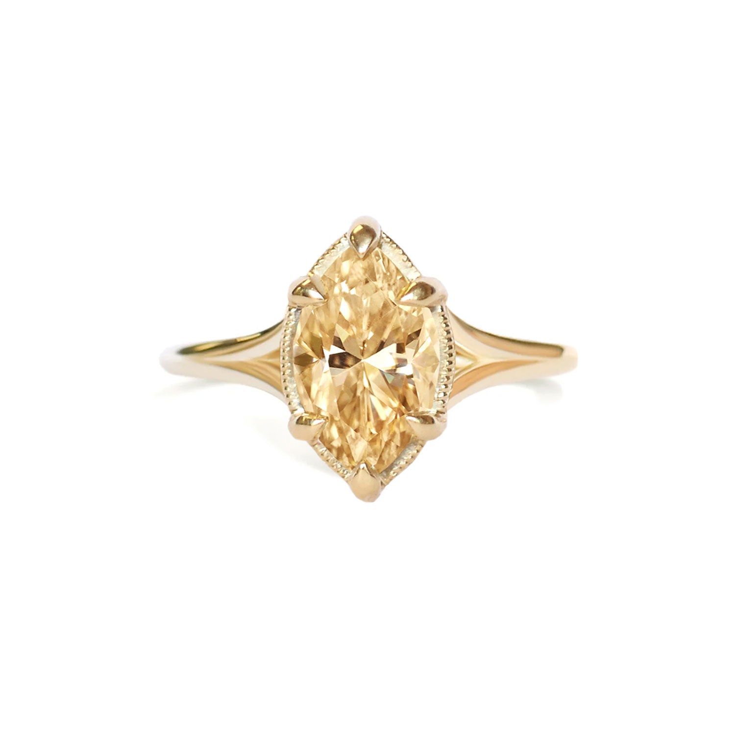 Split Shank Marquise Champagne Diamond Solitaire