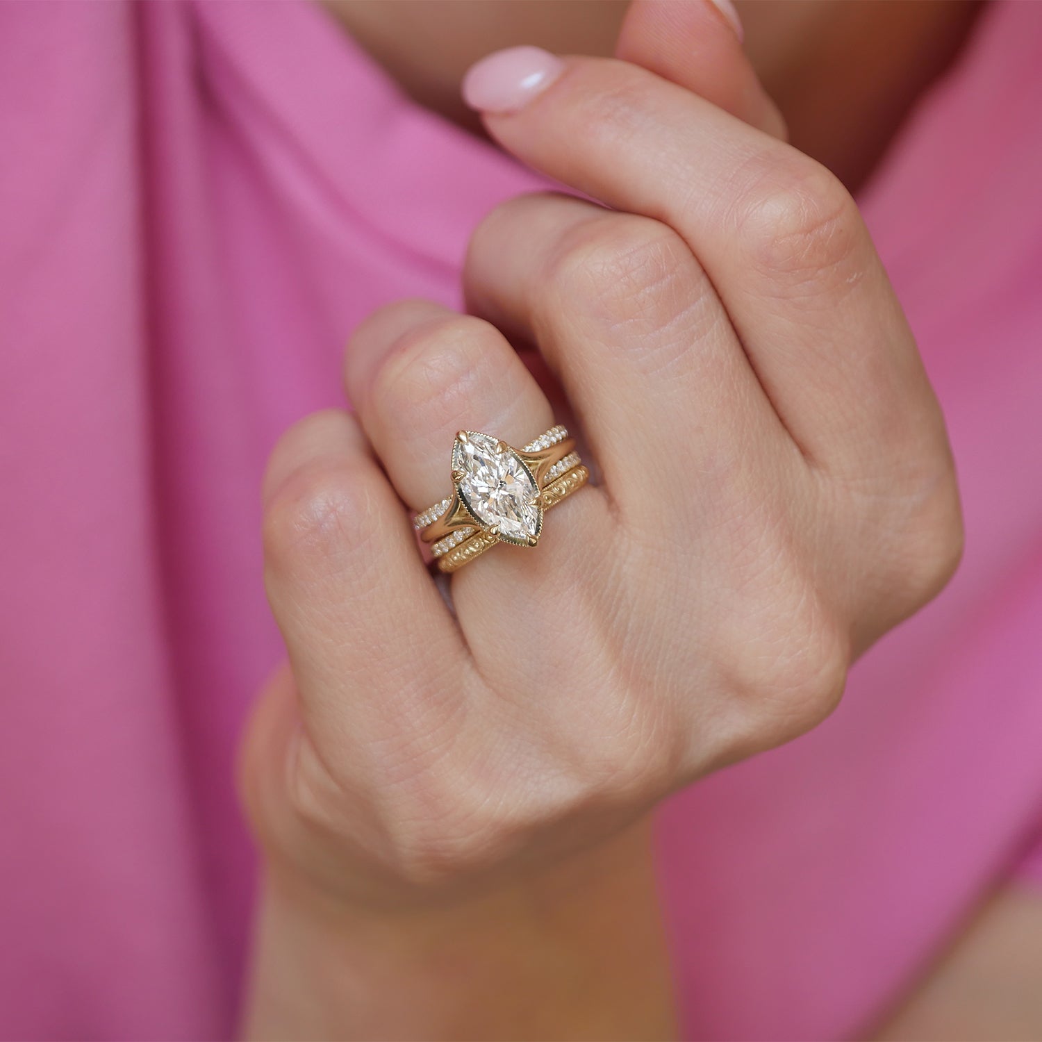 Marquise Cut Solitaire Ring With Pave Band Marquise Pave Band With