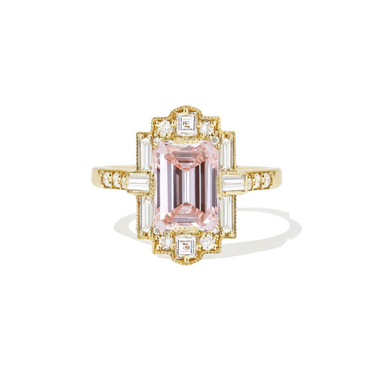 Deco Emerald Cut Pink Diamond Mosaic Ring