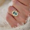 Teal Sapphire Emerald Cut Diamond Mosaic Ring