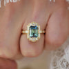 Teal Sapphire Emerald Cut Diamond Mosaic Ring