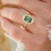 Teal Sapphire Emerald Cut Diamond Mosaic Ring