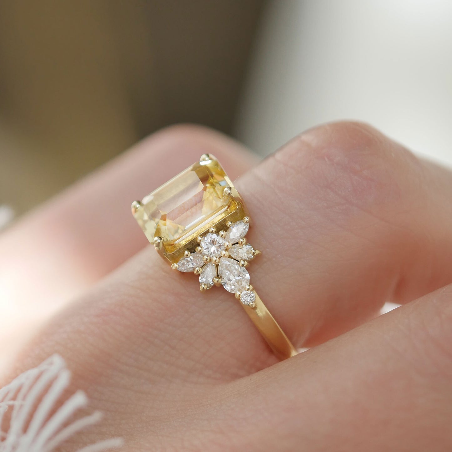 Yellow Sapphire Daisy Diamond Ring