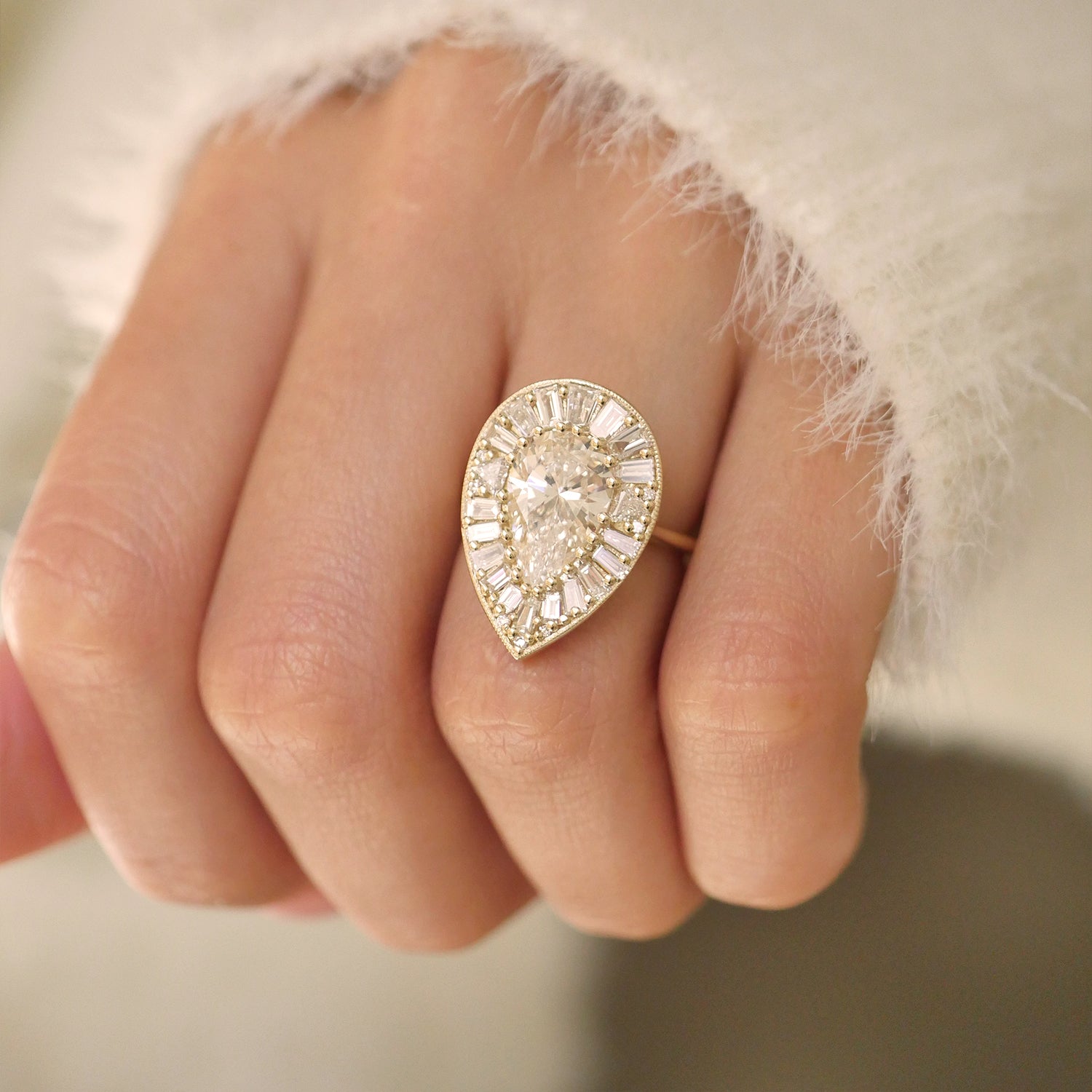 Custom Rings Pear Diamond Custom Pear Shape Baguette & Trillion Ballerina Diamond Mosaic Ring ...