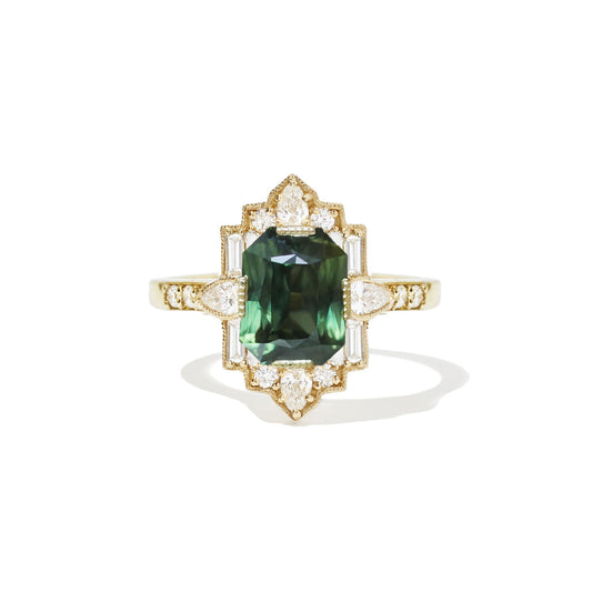 Custom Green Sapphire Deco Emerald & Pear Mosaic Ring