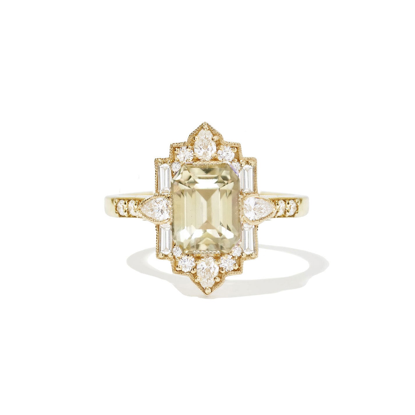 Yellow Sapphire Deco Emerald & Pear Diamond Mosaic Ring