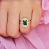 Teal Sapphire Deco Emerald Cut Diamond Mosaic Ring