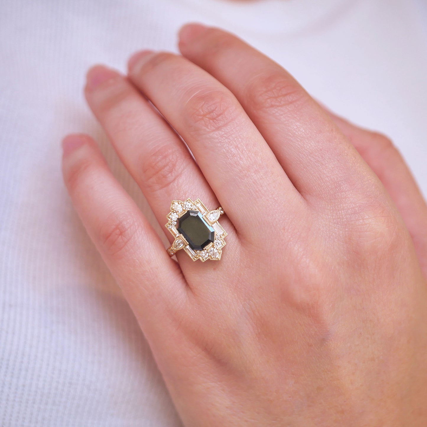 Custom Deco Emerald & Pear Black Diamond Set