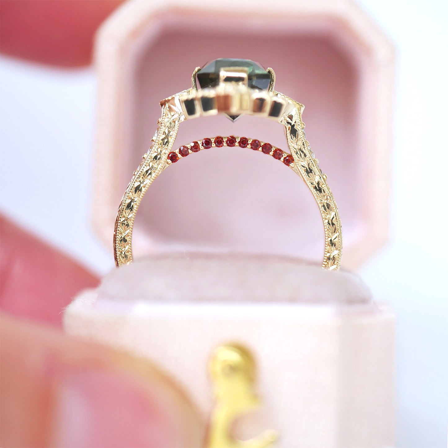 Custom Green Sapphire Deco Emerald & Pear Mosaic Ring
