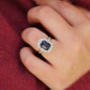 Ceylon Sapphire Deco Emerald Cut Diamond Mosaic Ring