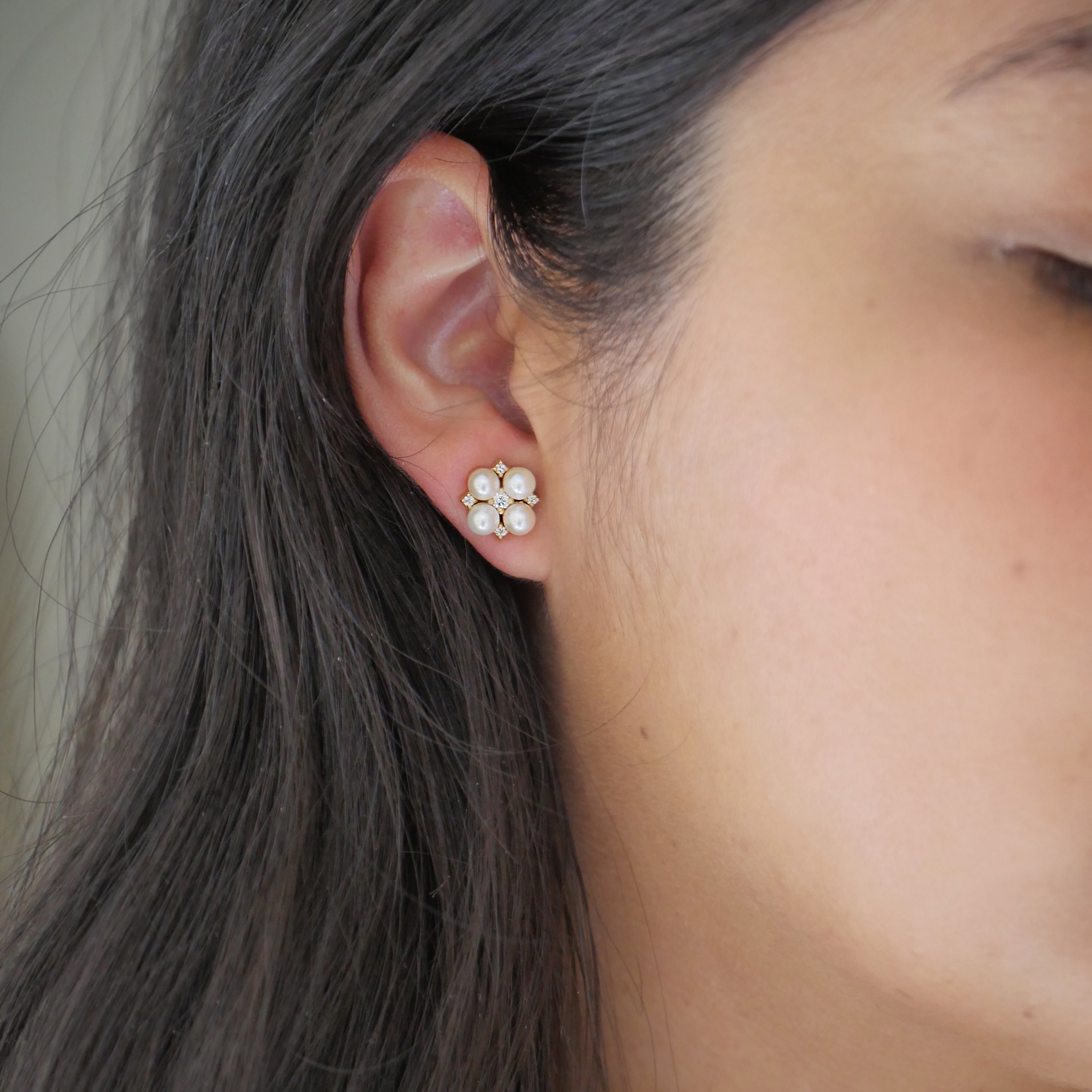 Large Deco Pearl & Diamond Bridal Stud Earrings