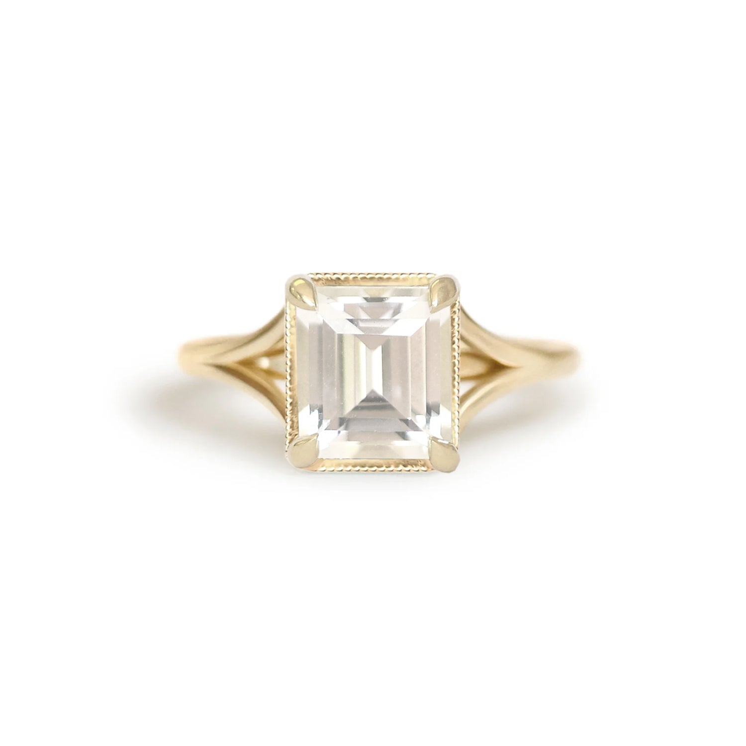 Split Shank Carre White Sapphire Solitaire