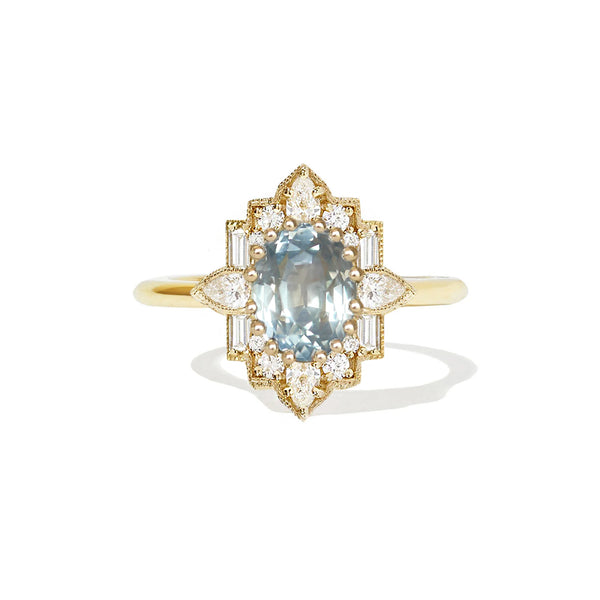 ❴ GEM KINGDOM ❵ bicolor mop ring Bicolor Sapphire Engagement Ring With Side Baguette Diamonds