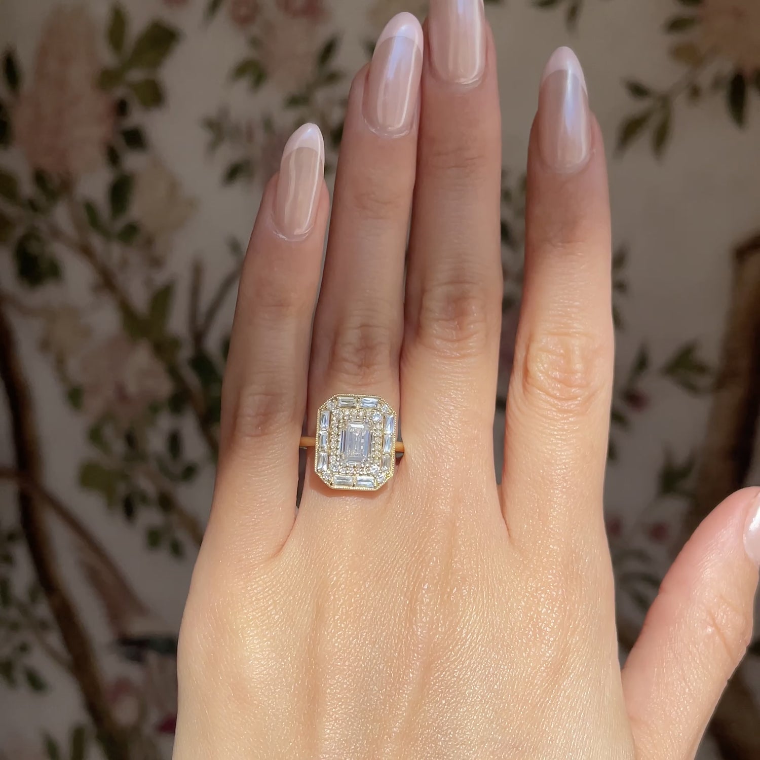 Emerald & French Cut Baguette Diamond Mosaic Ring | Berlinger Jewelry