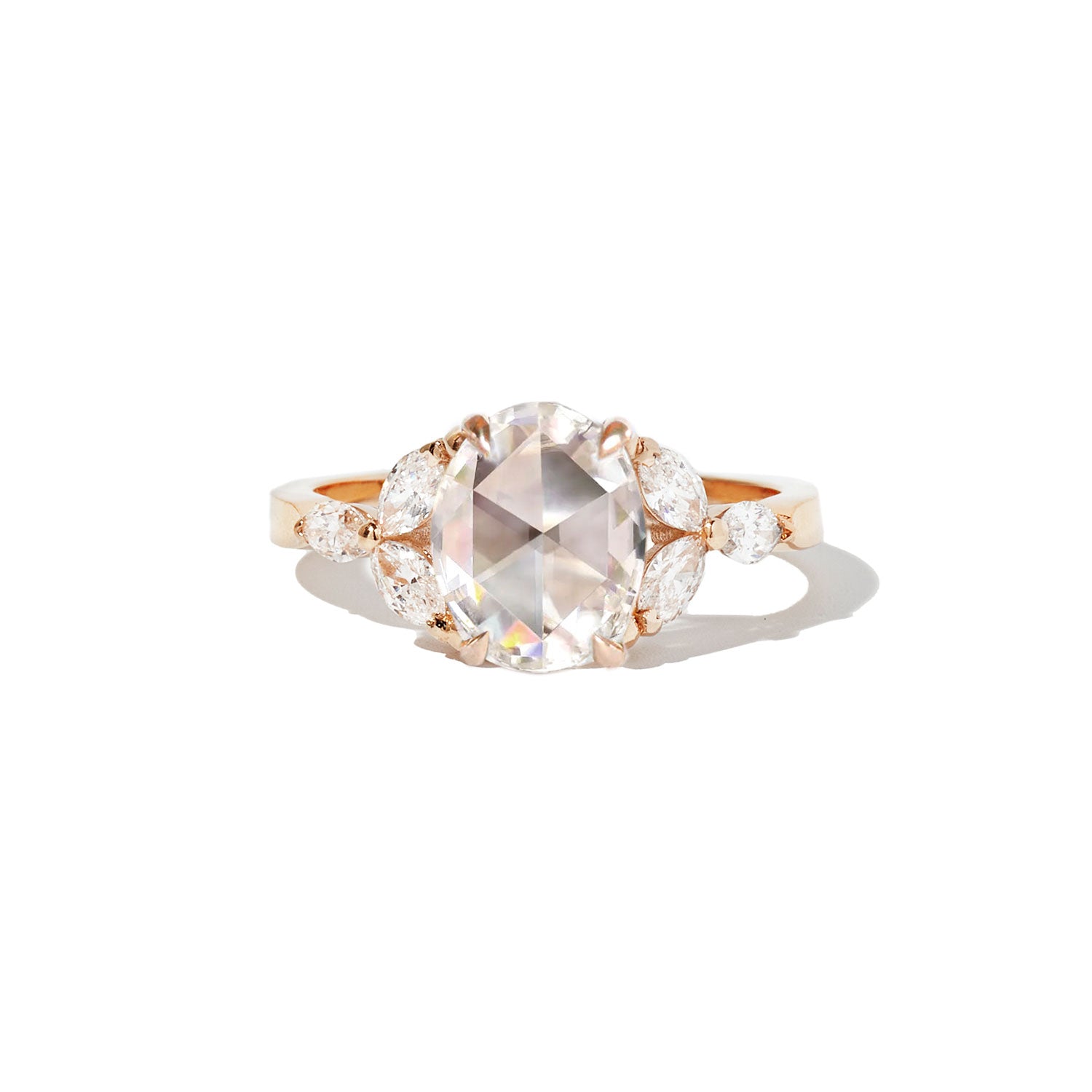 Oval Rose Cut Moissanite & Marquise Diamond Ring