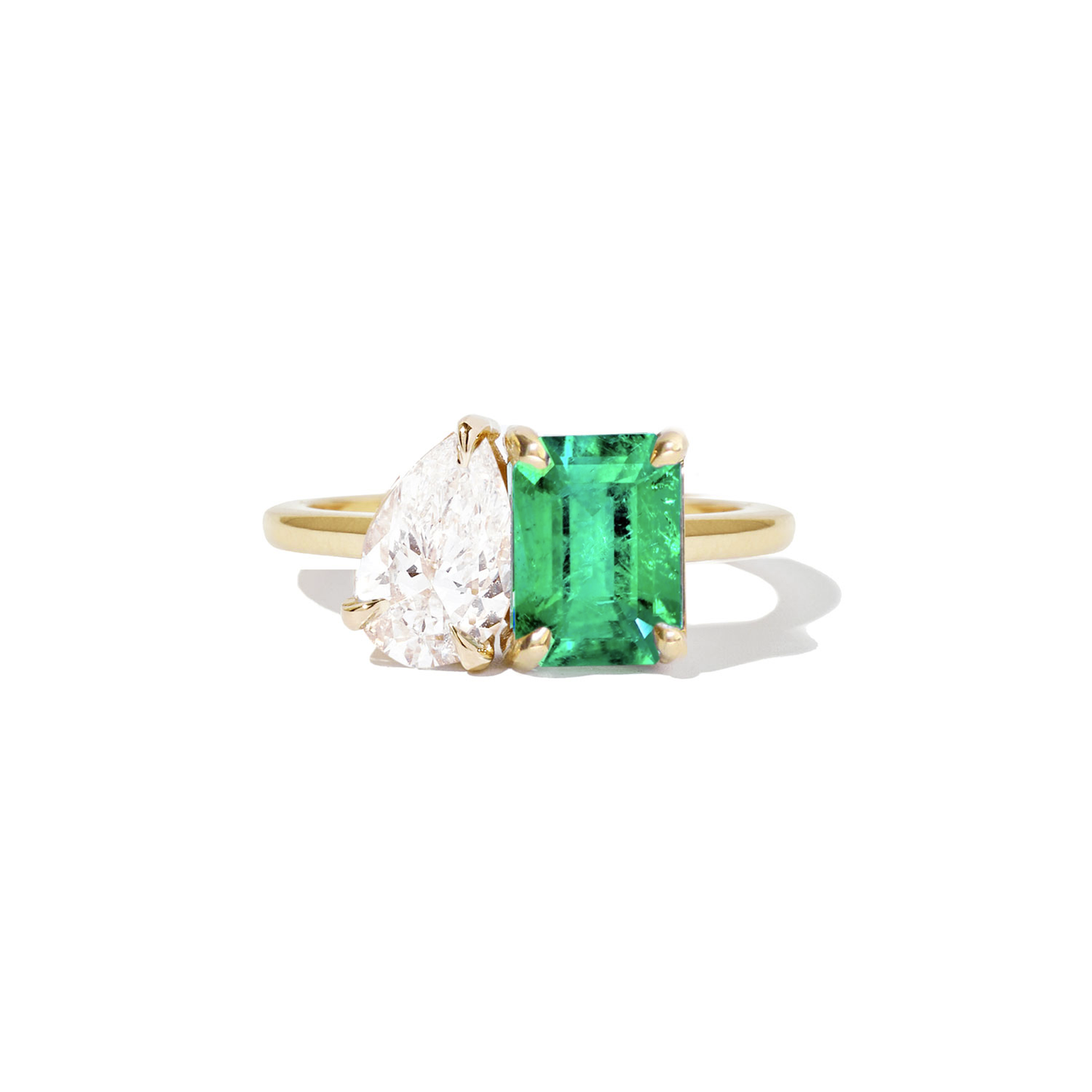 Colombian Emerald & Pear Diamond Toi et Moi Ring