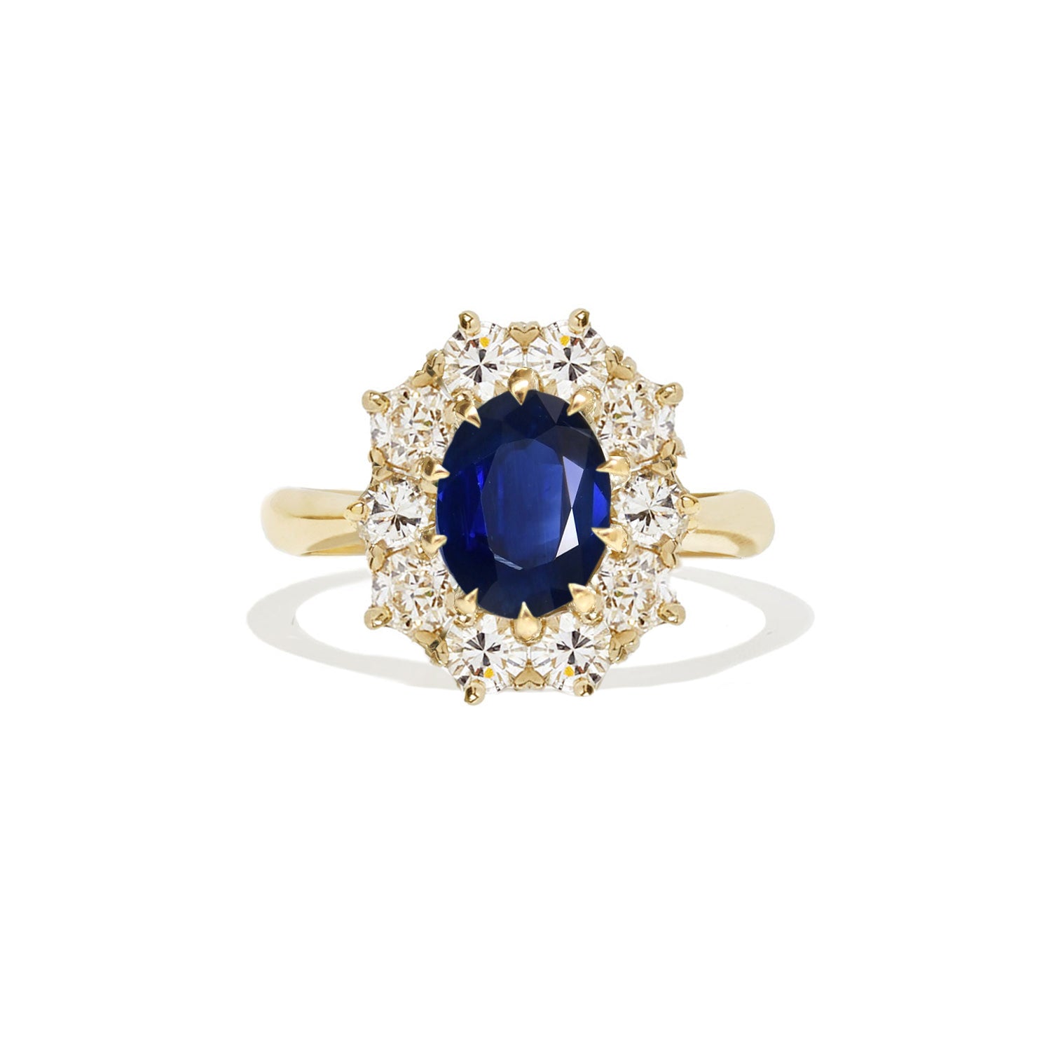 Sapphire & Old European Cut Diamond Cluster Ring