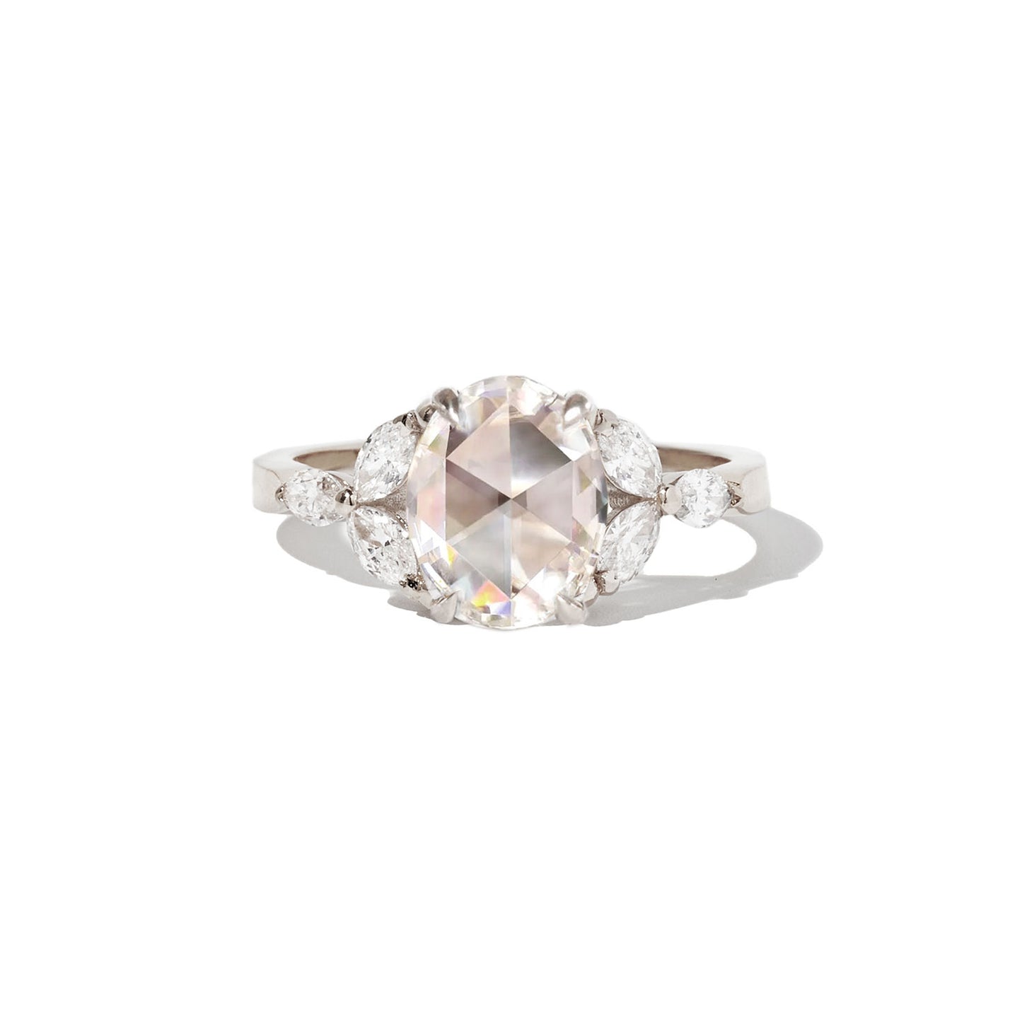 Oval Rose Cut Moissanite & Marquise Diamond Ring