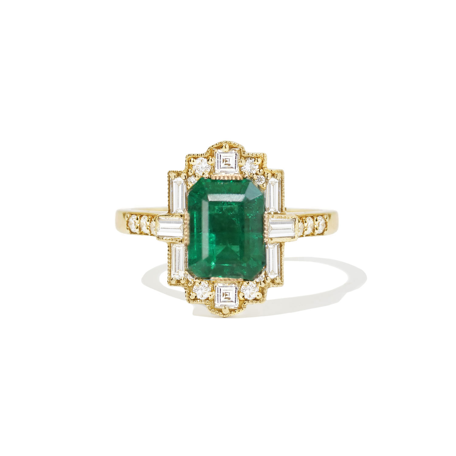 Deco Emerald Cut Emerald Diamond Mosaic Ring | Berlinger Jewelry