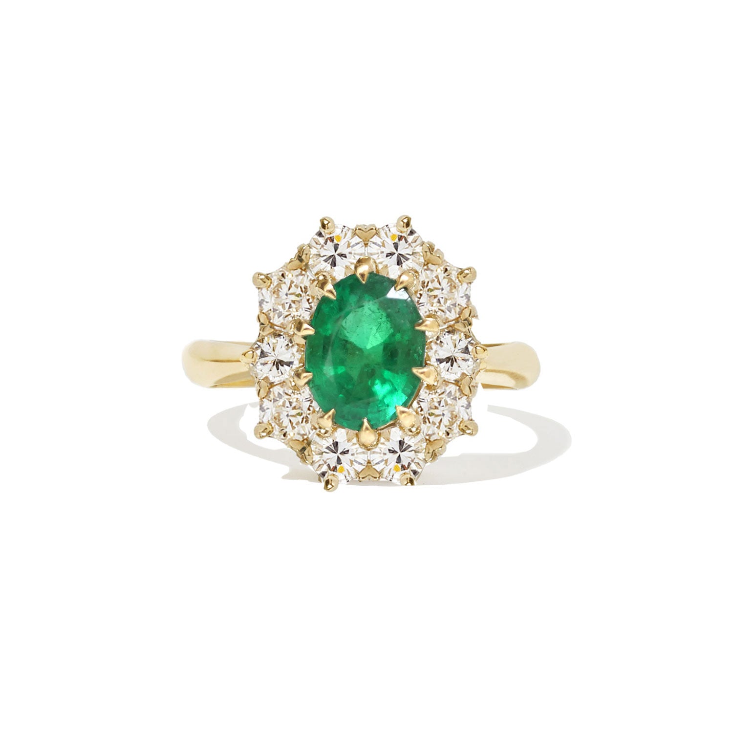 Emerald & Old European Cut Diamond Cluster Ring