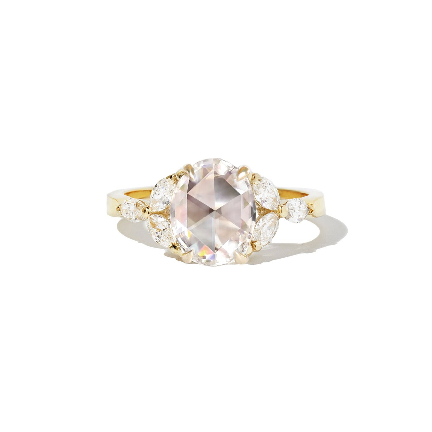 Oval Rose Cut Moissanite & Marquise Diamond Ring