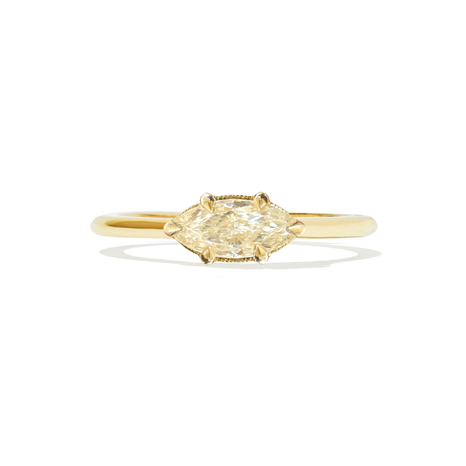 Pale Yellow Marquise Diamond East West Solitaire Ring