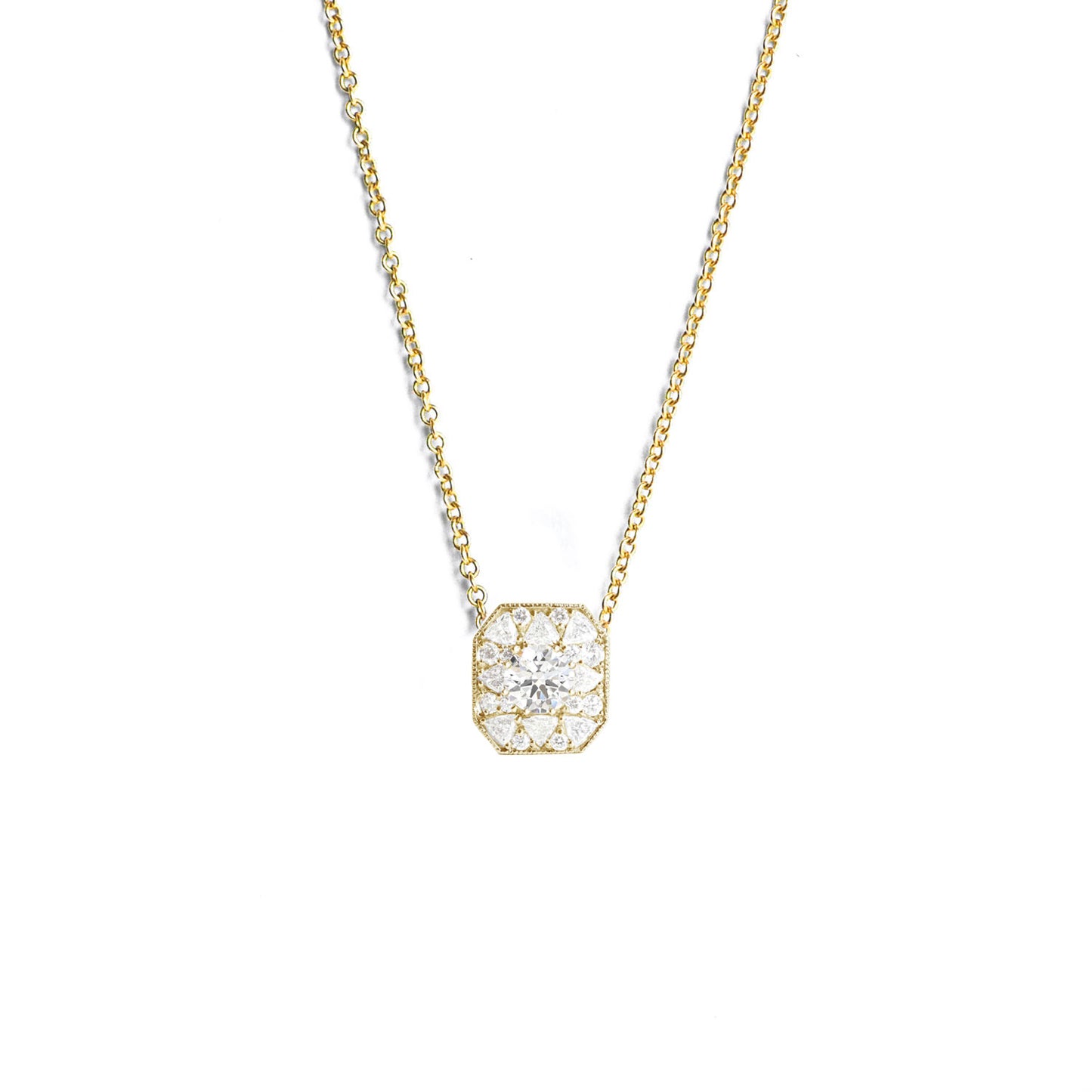 14KT Yellow Gold Trillion Rhodolite Garnet Diamond Necklace