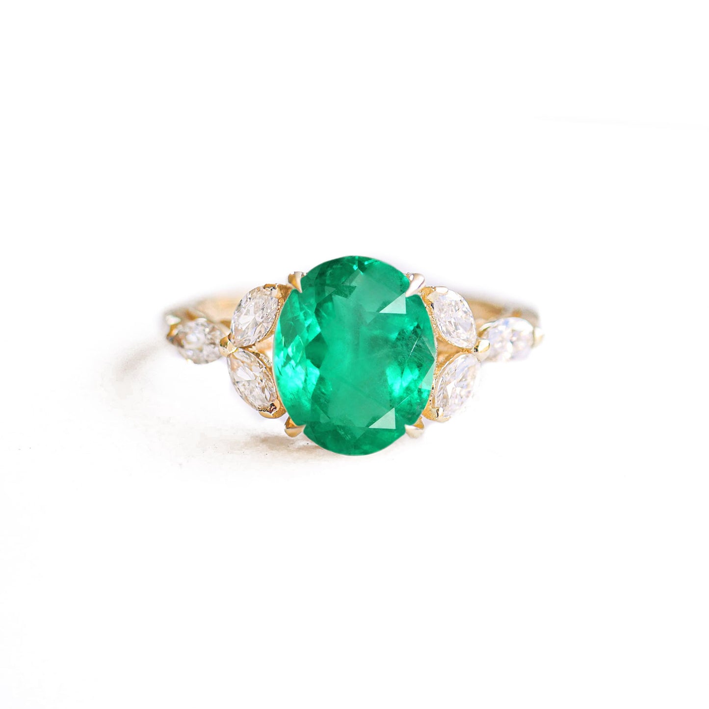 Oval Colombian Emerald & Marquise Diamond Ring