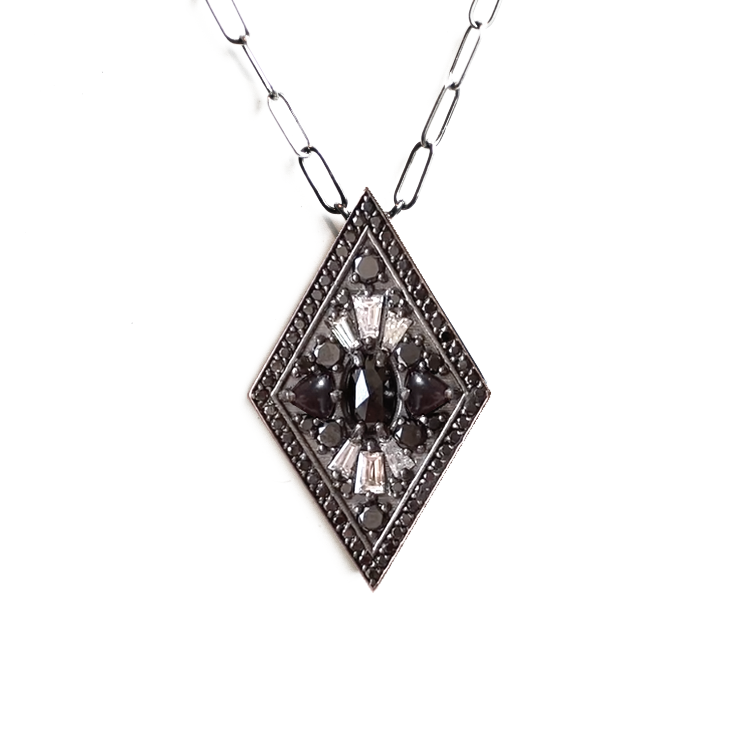 Black & White Diamond Kite Shape Necklace