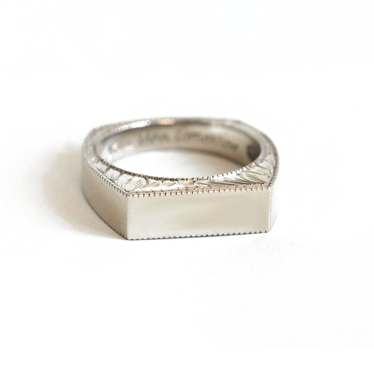 Square Engraved Mens Wedding Ring