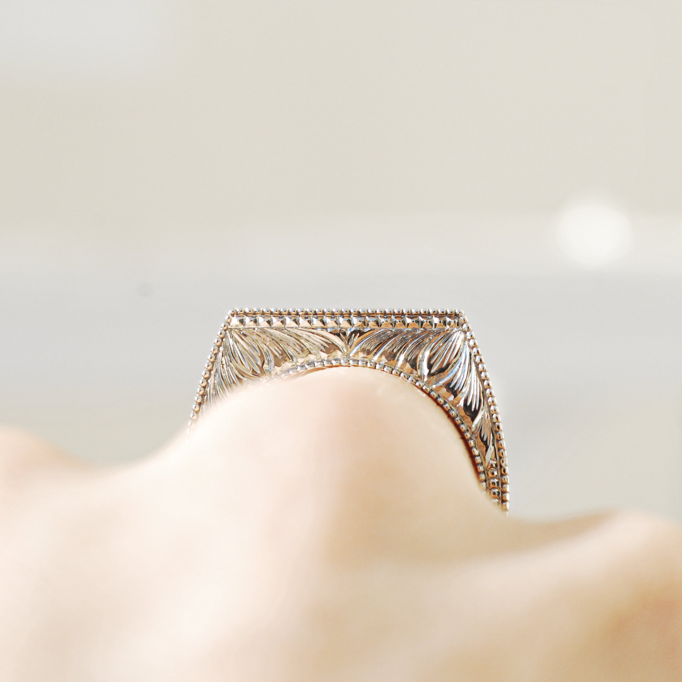 Square Engraved Mens Wedding Ring