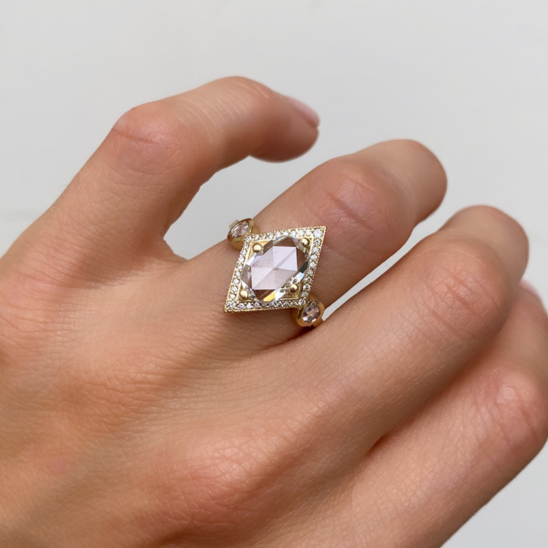 2.14 Carat Rose Cut Oval Diamond Shape Mosaic Ring