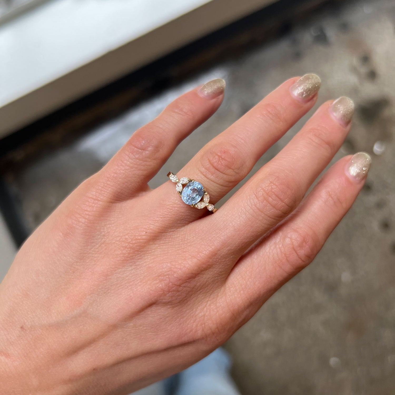 Cornflower Blue Sapphire & Marquise Diamond Ring