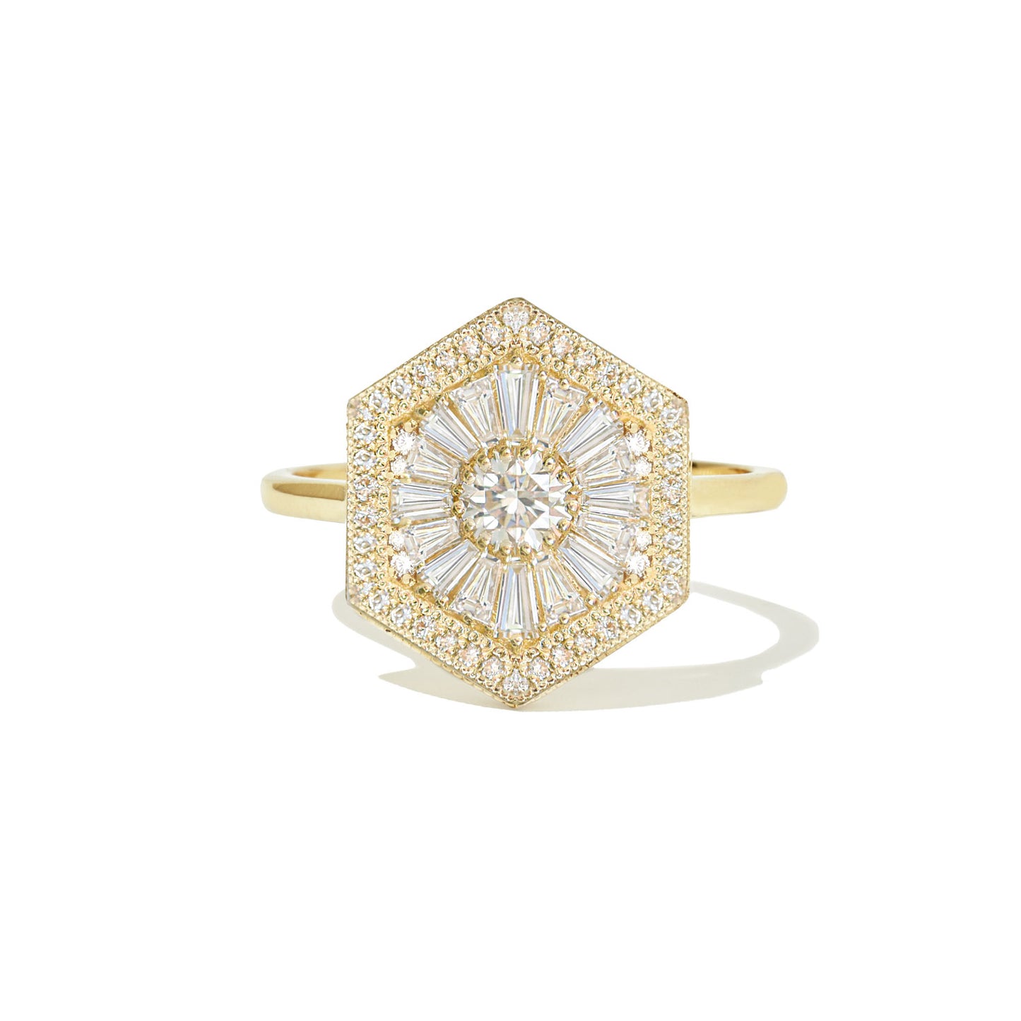 Hexagon Ballerina Halo Round Brilliant Cut Diamond Mosaic Ring