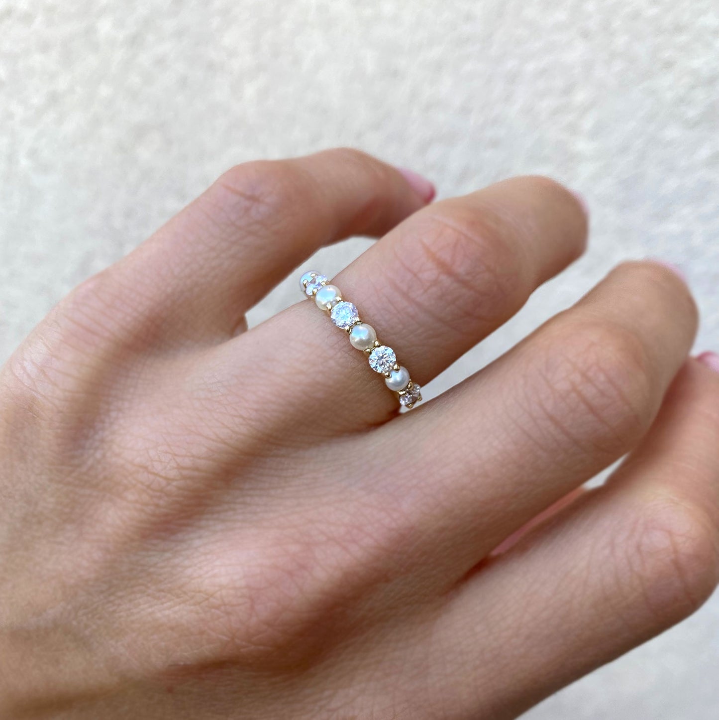 Pearl & Diamond 3mm Shared Prong Ring