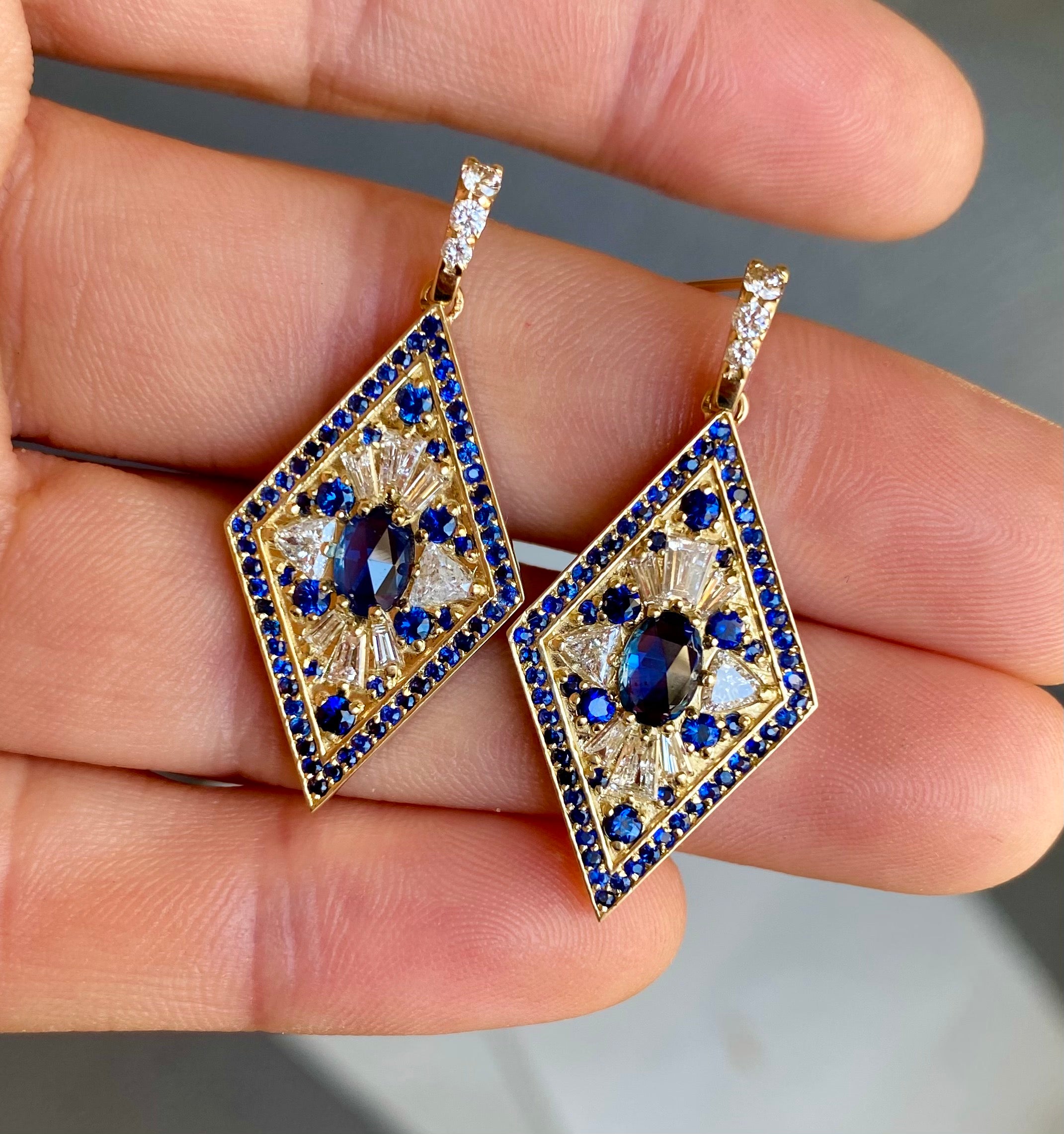 Kite Shape Sapphire and Diamond Earrings