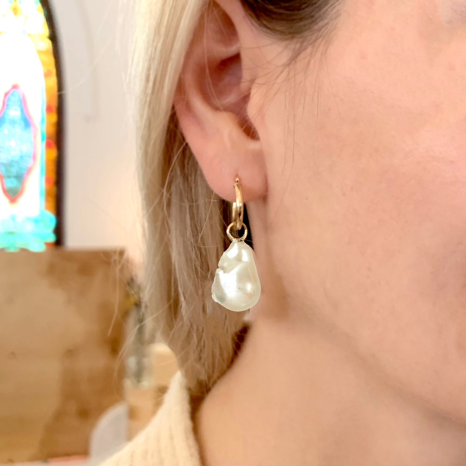 Medium Baroque Pearl Gold Hoop Earrings Berlinger Jewelry