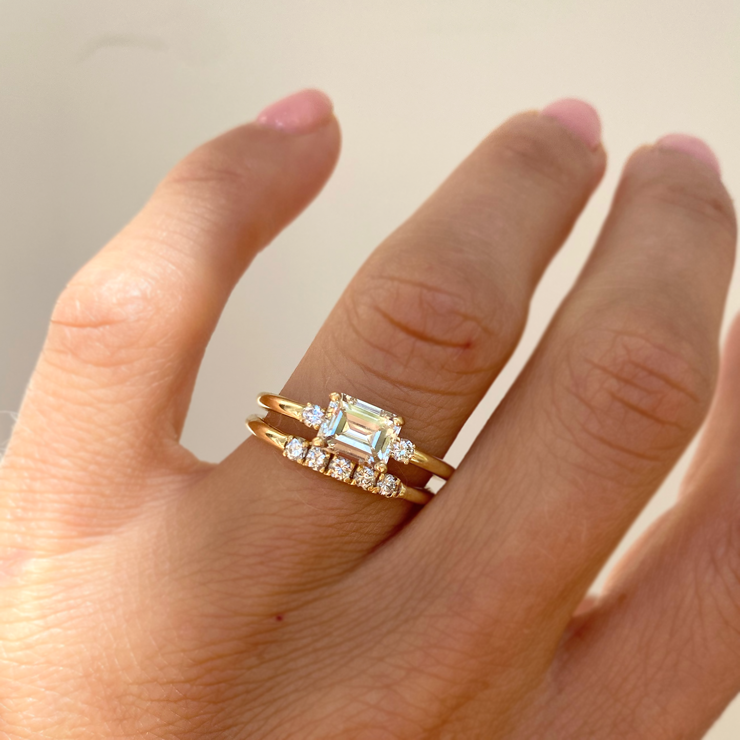 East West Emerald Diamond Ring 1.00 ctw.