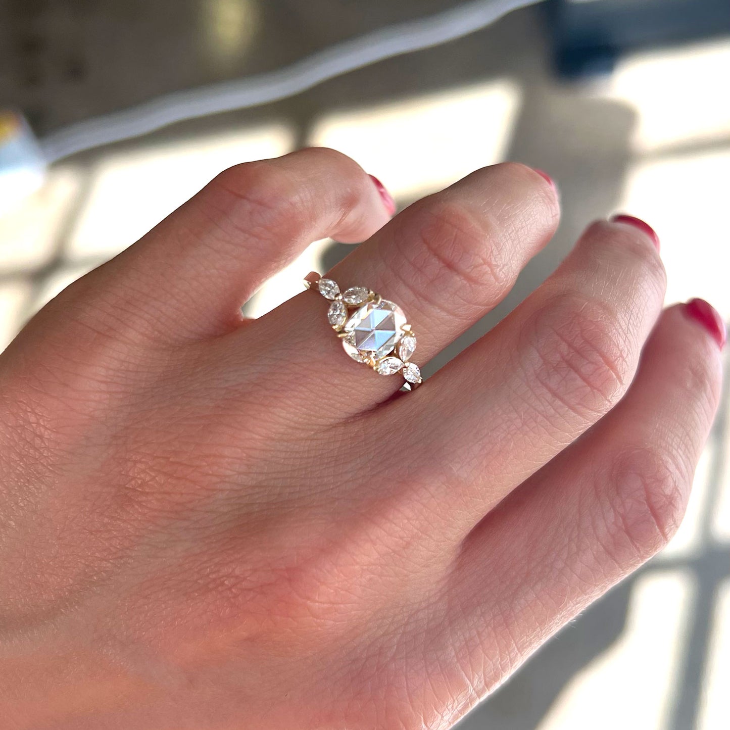 Oval Rose Cut Diamond & Marquise Diamond Ring