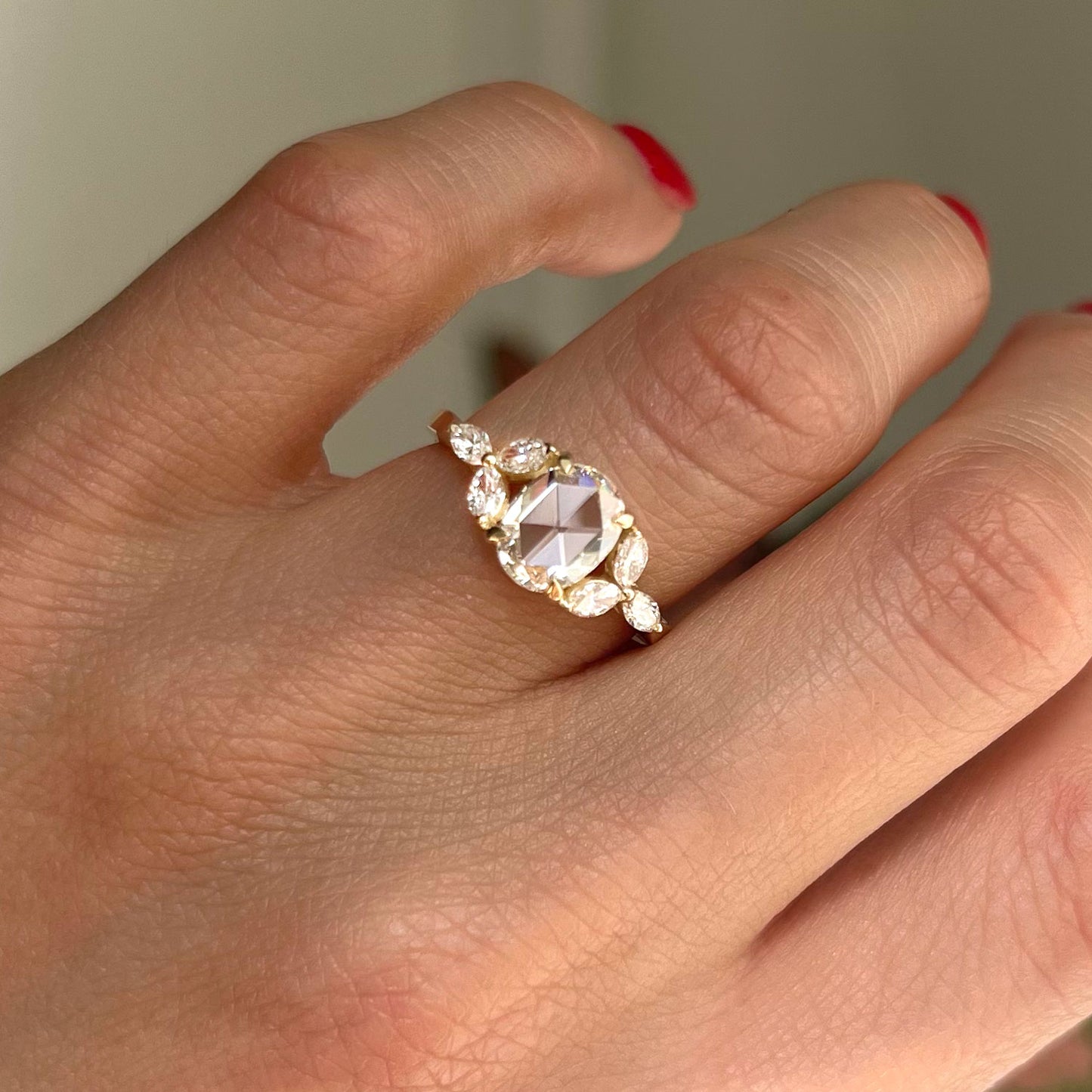 Oval Rose Cut Diamond & Marquise Diamond Ring