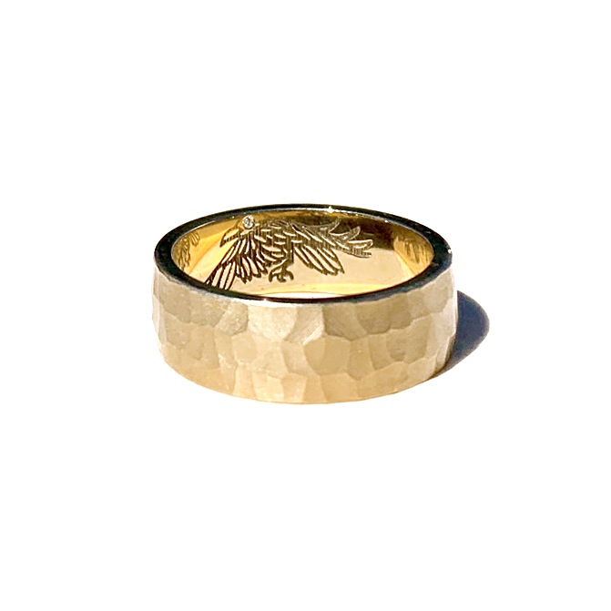 Hammered Satin Wedding Ring with Surprise Engraving