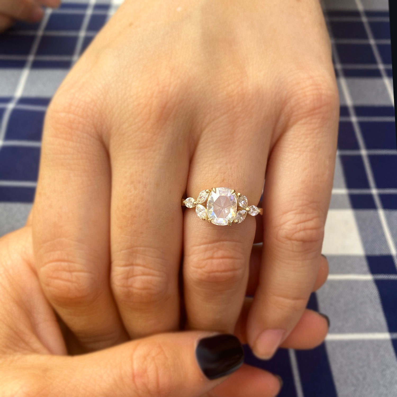 Antique Cushion Rose Cut Moissanite Marquise Diamond Engagement