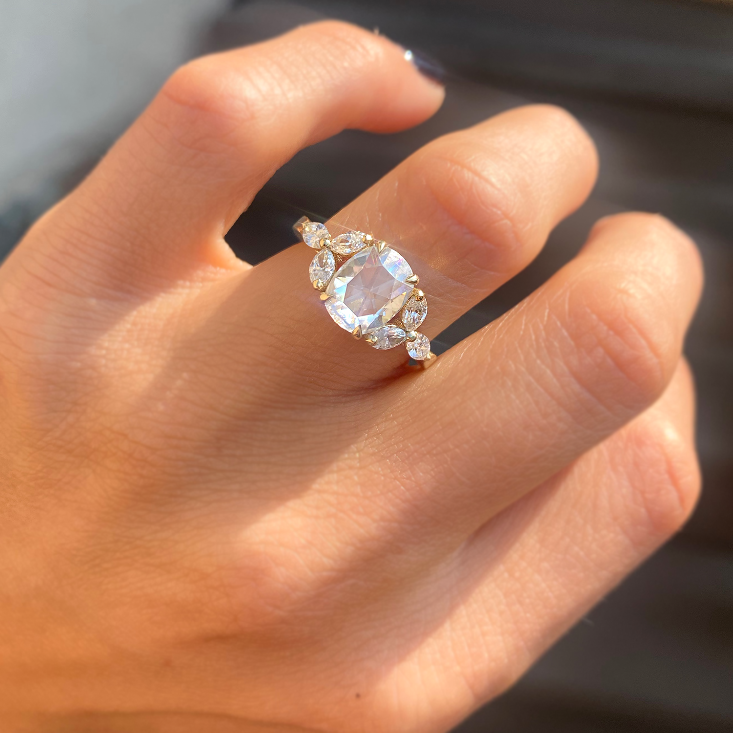 Antique cushion cut top ring